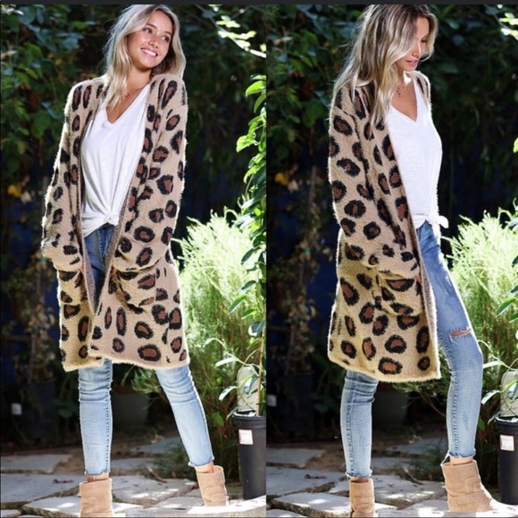 Sweaters - Dark Leopard Print Cardigan